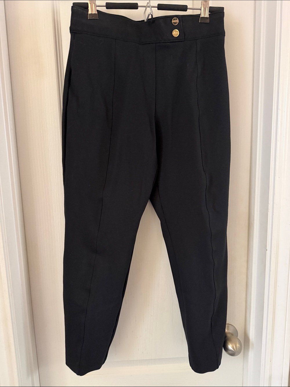 Spanx Black Cropped Dress Pants with Gold Button Detail
